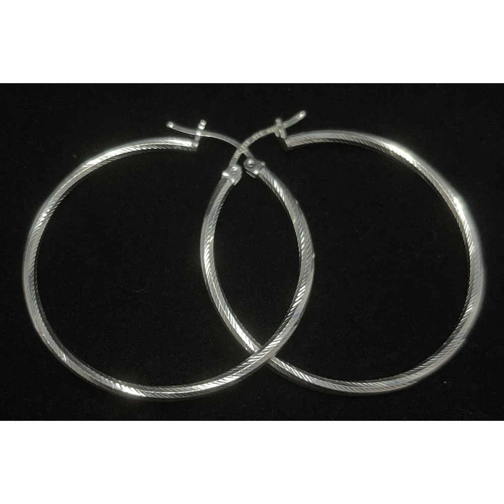 Argollas de Plata 925 con Textura, 925 Sterling Silver Textured Hoop Earrings - Picture 5 of 6